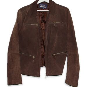 Womens Vintage Suede Dark Brown Bomber Jacket Size L